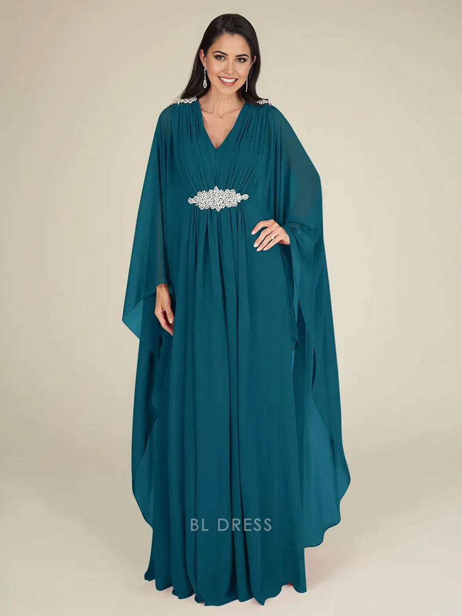 A-Line V-Neck Sleeveless Applique Chiffon Wedding Guest Dresses Mother of the Bride Dresse