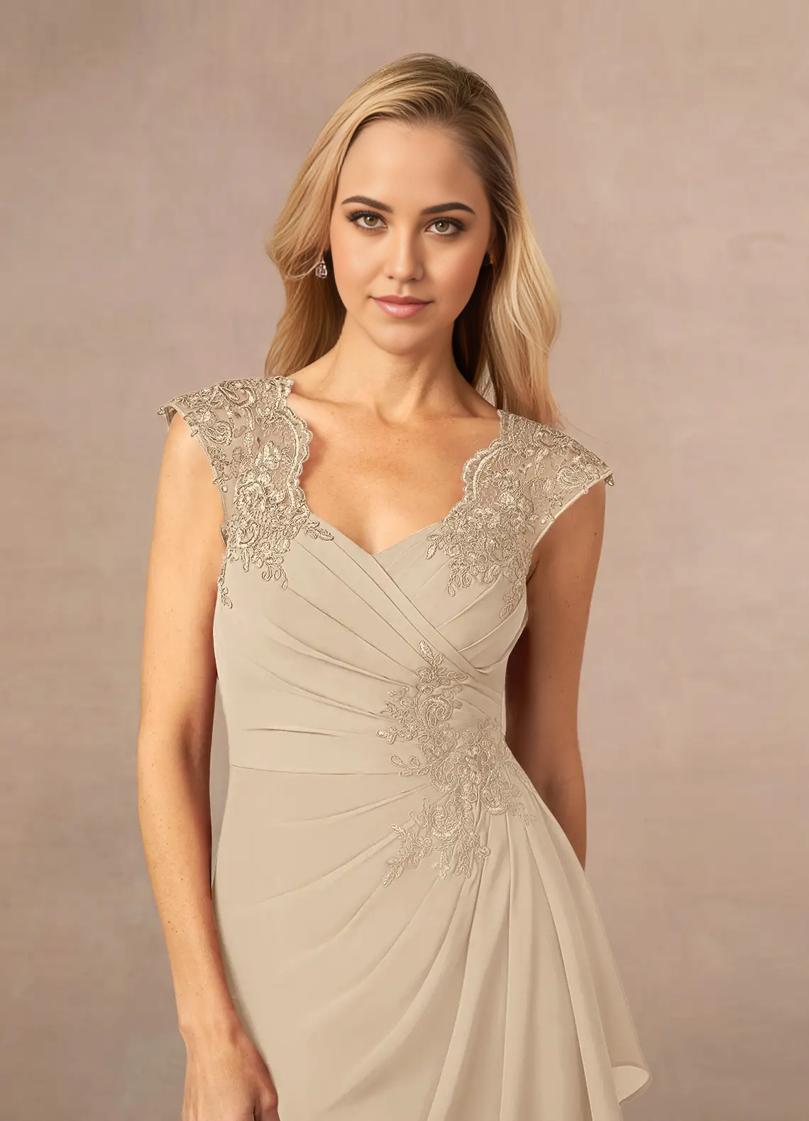 A-Line Lace Appliques Chiffon Champagne formal dresses evening dress Mother of the Bride Dresses