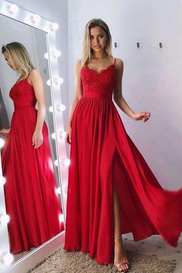 A-Line Spaghetti Straps Lace Sequins Long Gray Prom Party Dress