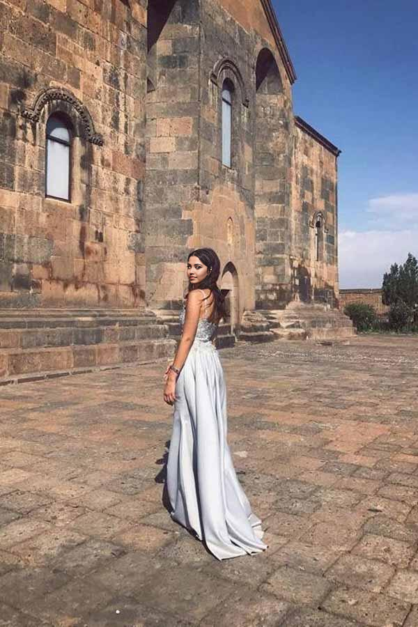 Mermaid Spaghetti Straps Blue Satin Prom Dress Formal Dress with Appliques