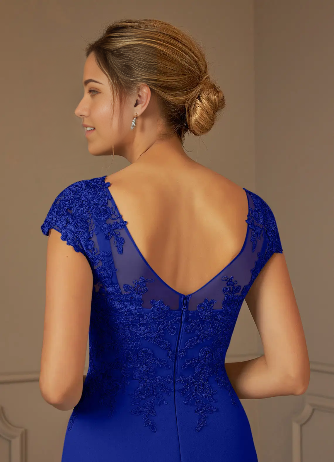 A-Line Scoop Lace Lace Tea Length Royal Blue formal dresses evening dress Mother of the Bride Dresses