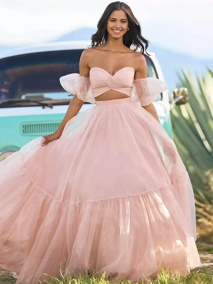 Two Piece Sweetheart Neck Ball Gown Sleeveless Pleated formal dresses Bridesmaid Dresses evening gown Prom Dress