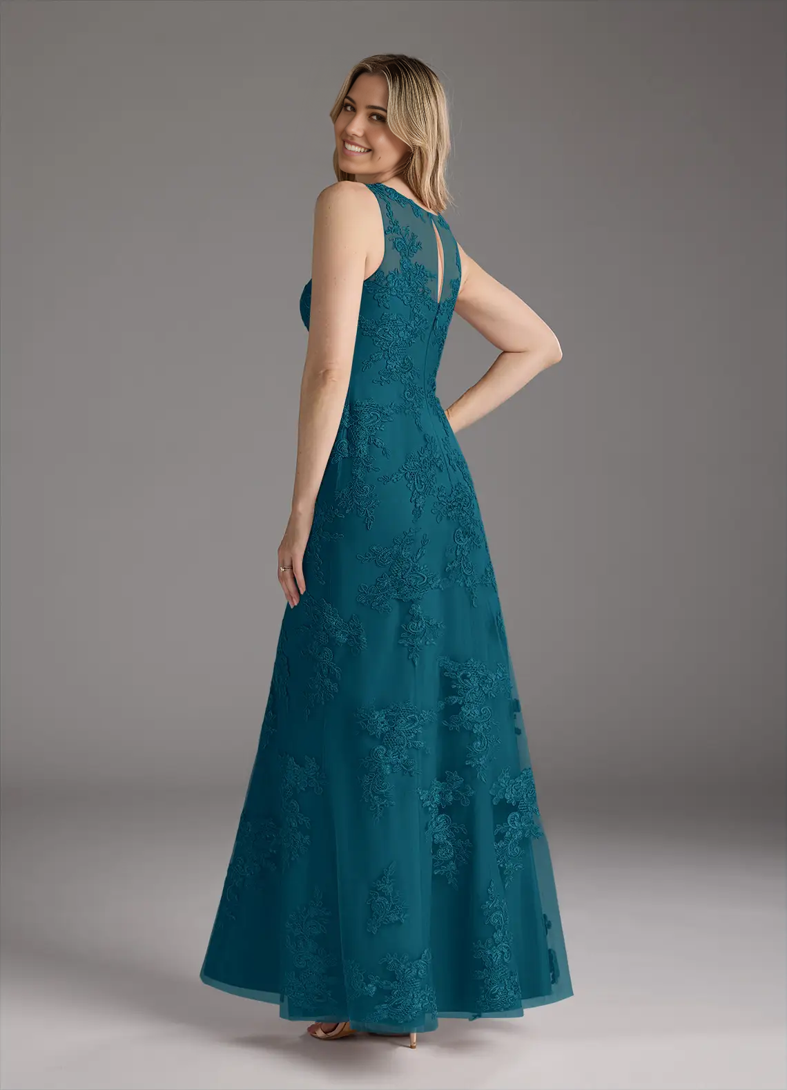 Two Piece Mermaid Crew Neck Lace Chiffon Ink Blue formal dresses evening dress Mother of the Bride Dresses