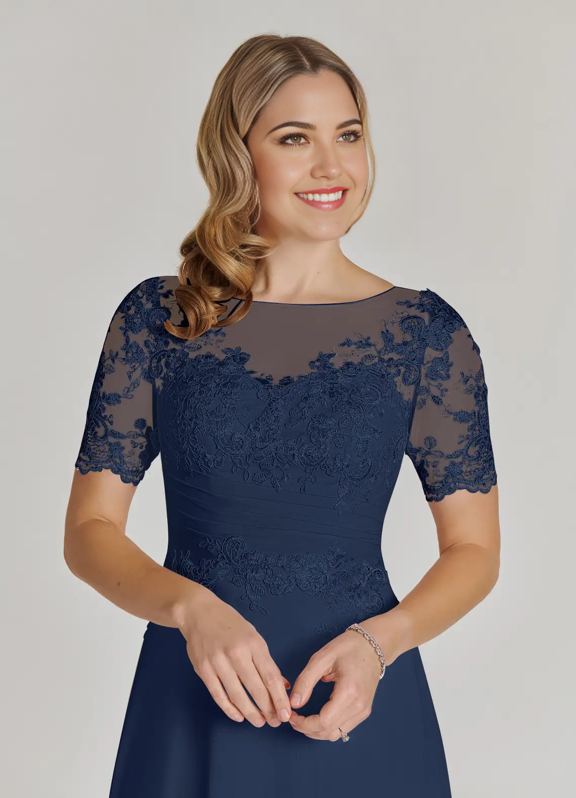 A-Line Lace Chiffon Dark Navy formal dresses evening dress Mother of the Bride Dresses