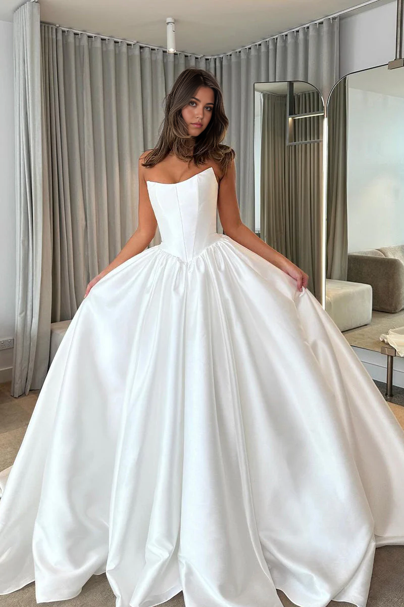 A-line Ball Gown Strapless Satin Wedding Dresses