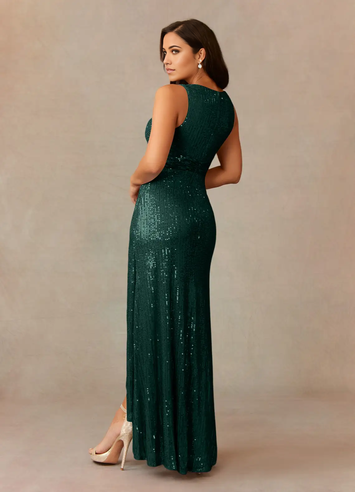 Sheath V-Neck Sequins Sequins Dark Green formal dresses evening dress Mother of the Bride Dresses
