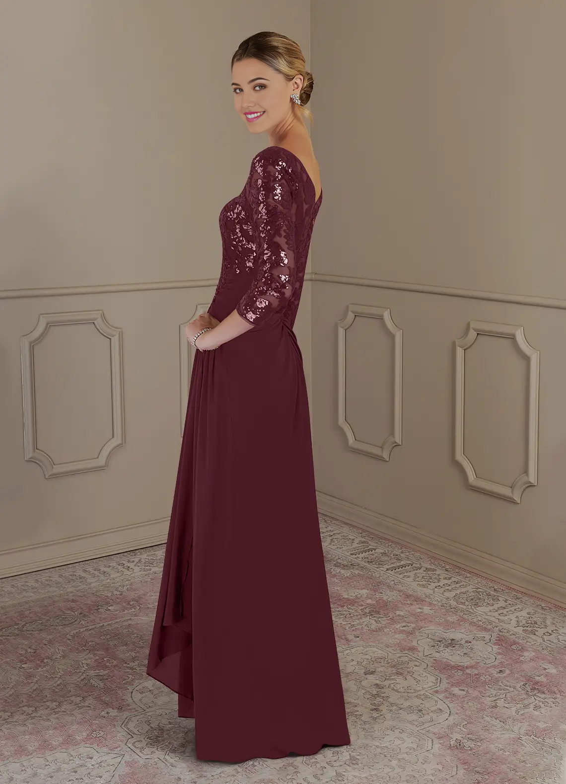 Sheath V-Neck Lace Cabernet formal dresses evening dress Mother of the Bride Dresses