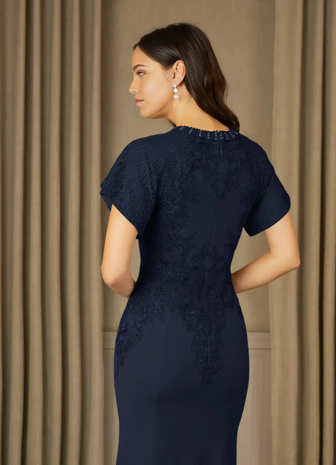 Mermaid Crew Neck Lace Dark Navy formal dresses evening dress Mother of the Bride Dresses