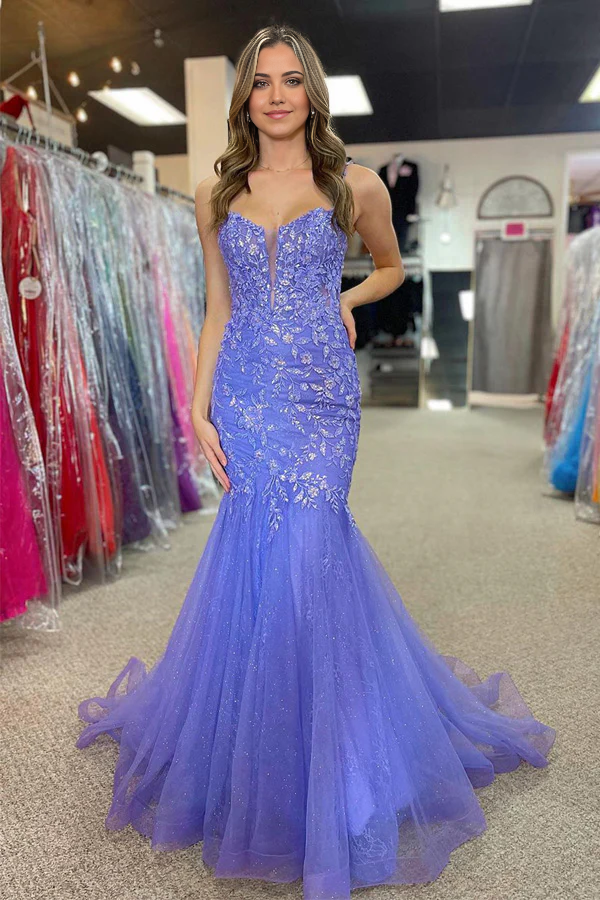 Mermaid Straps Long Prom Dress with Appliques