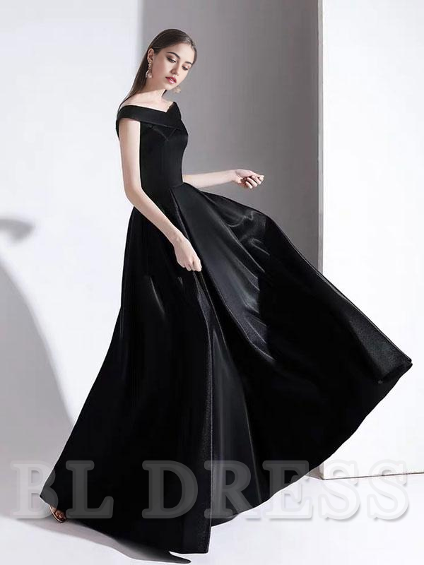 A-Line Bateau Neck Satin Floor Length formal dress evening gown Wedding Guest Dresses Prom Dress