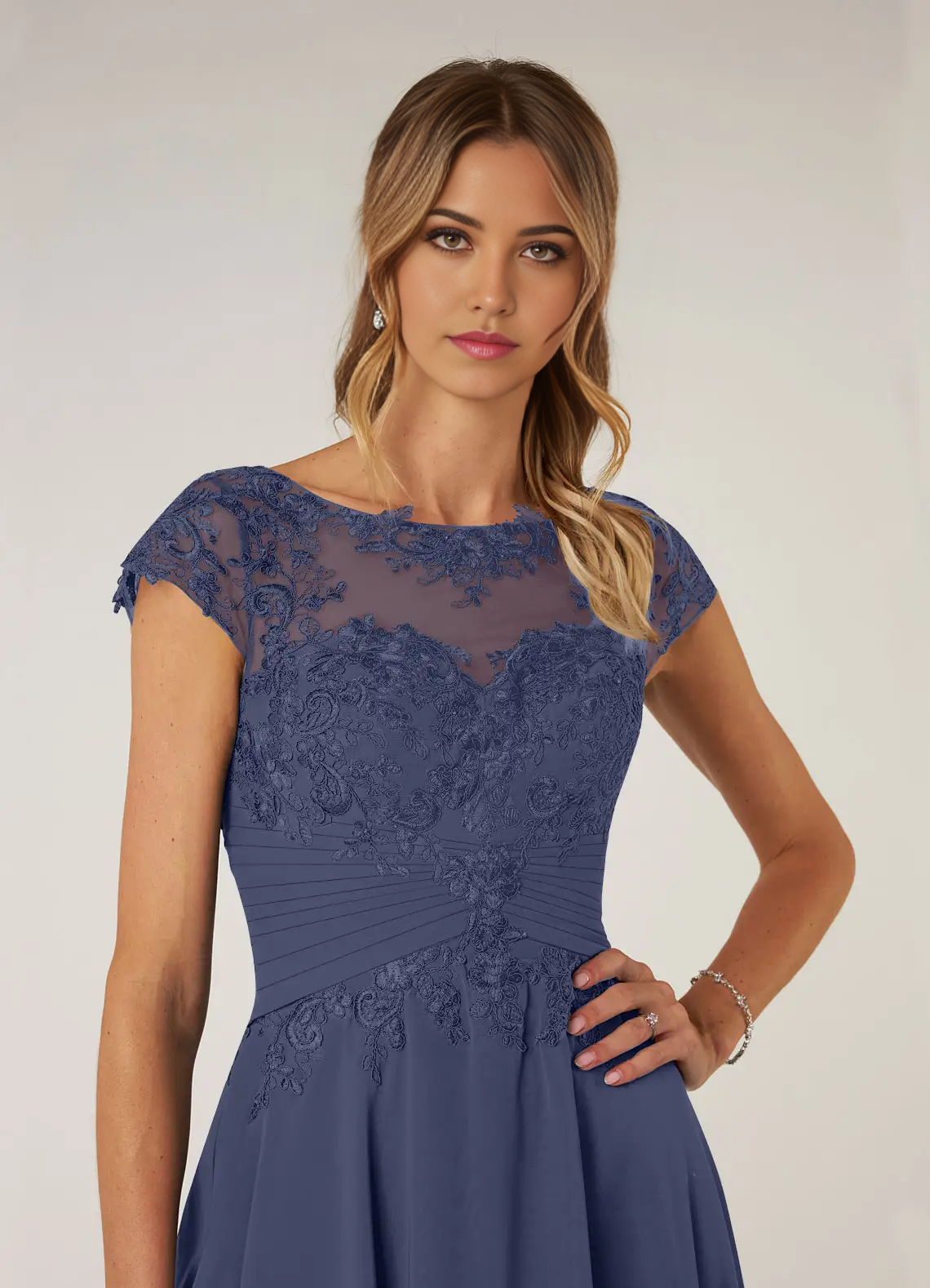 A-line Crew Neck Lace Chiffon Stormy Mother of the Bride Dresses