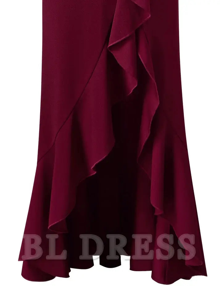 Mermaid Spaghetti Strap Ruffles Split evening gown formal dress Prom Dresses