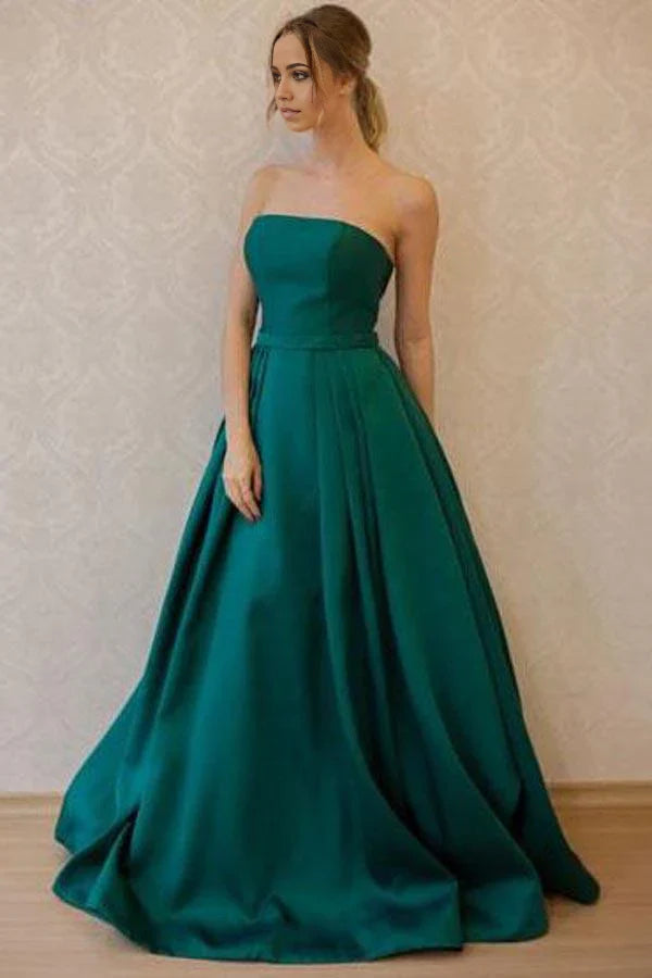 A-line Off Shoulder Strapless Simple Prom Dresses Formal Dress
