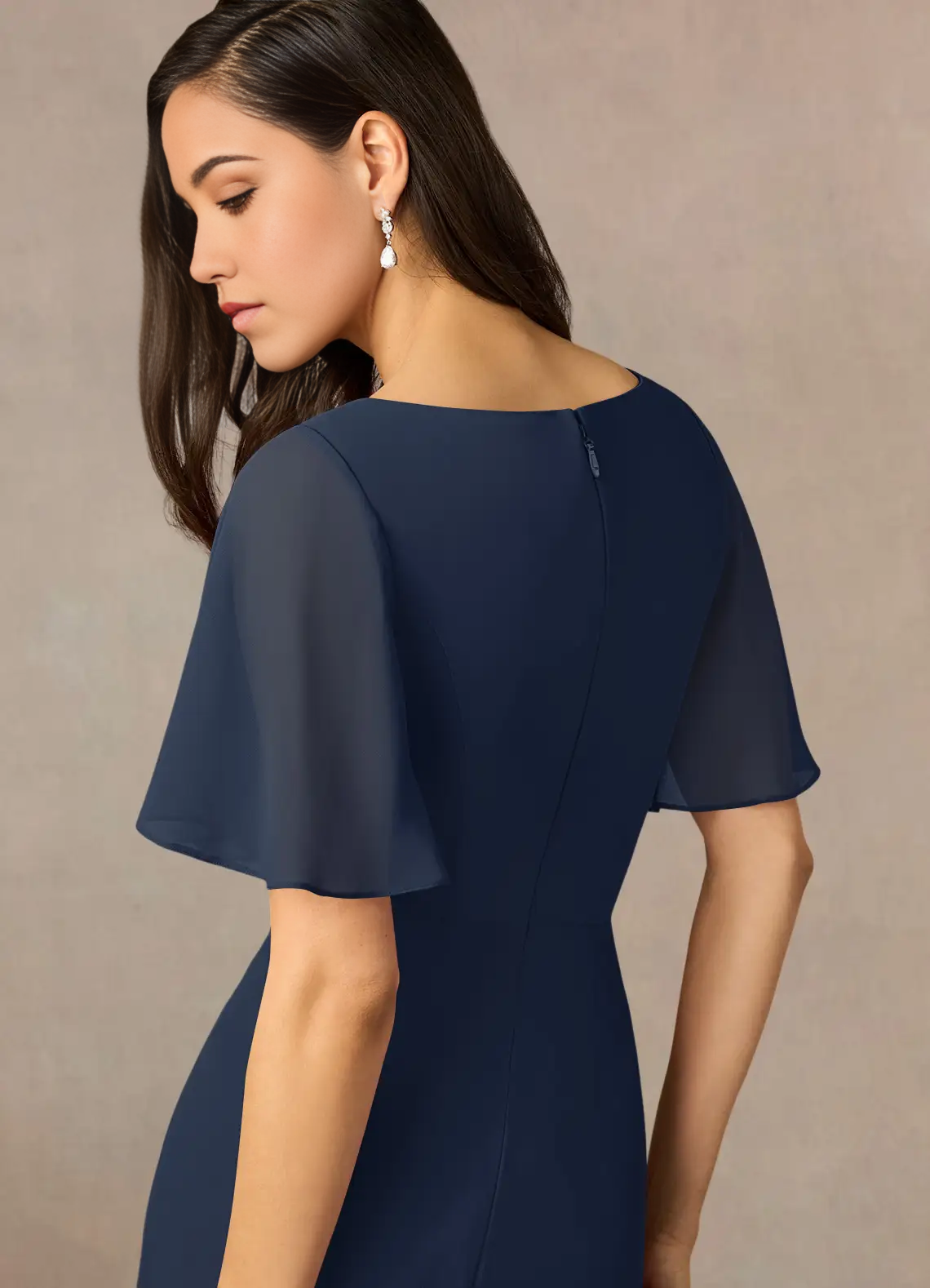 Sheath Crew Neck Beaded Chiffon Dark Navy formal dresses evening dress Mother of the Bride Dresses