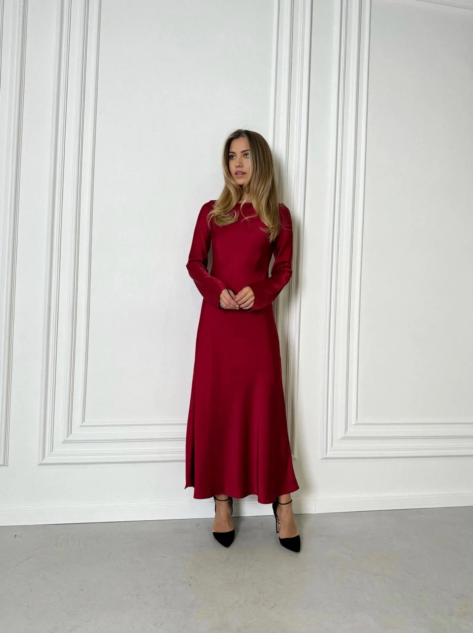 Sheath Crew Neck Long Sleeve Bridesmaid Dress Formal Dresses for Wedding Guest Cocktail Dress Mother of the Bride Dresses