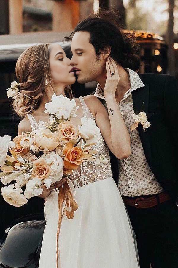 Beach See Through Pearl Beaded Ivory Wedding Dresses