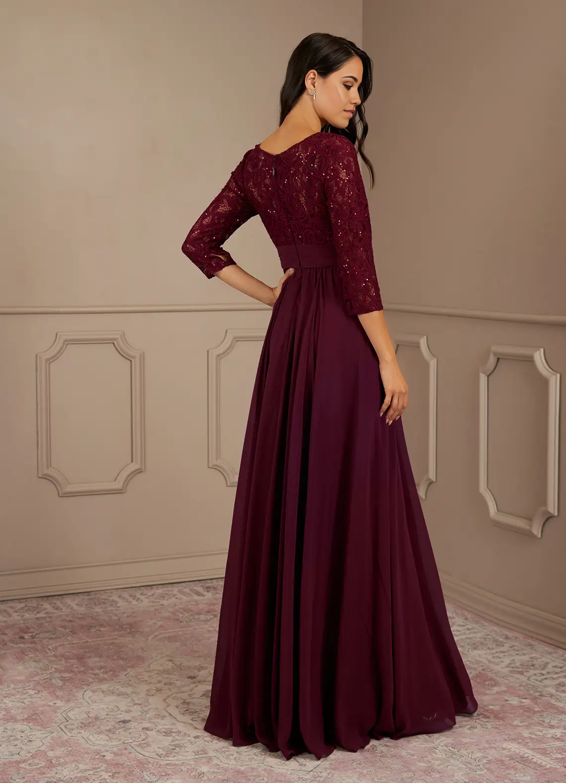 A-Line Sequins Chiffon Cabernet formal dresses evening dress Mother of the Bride Dresses