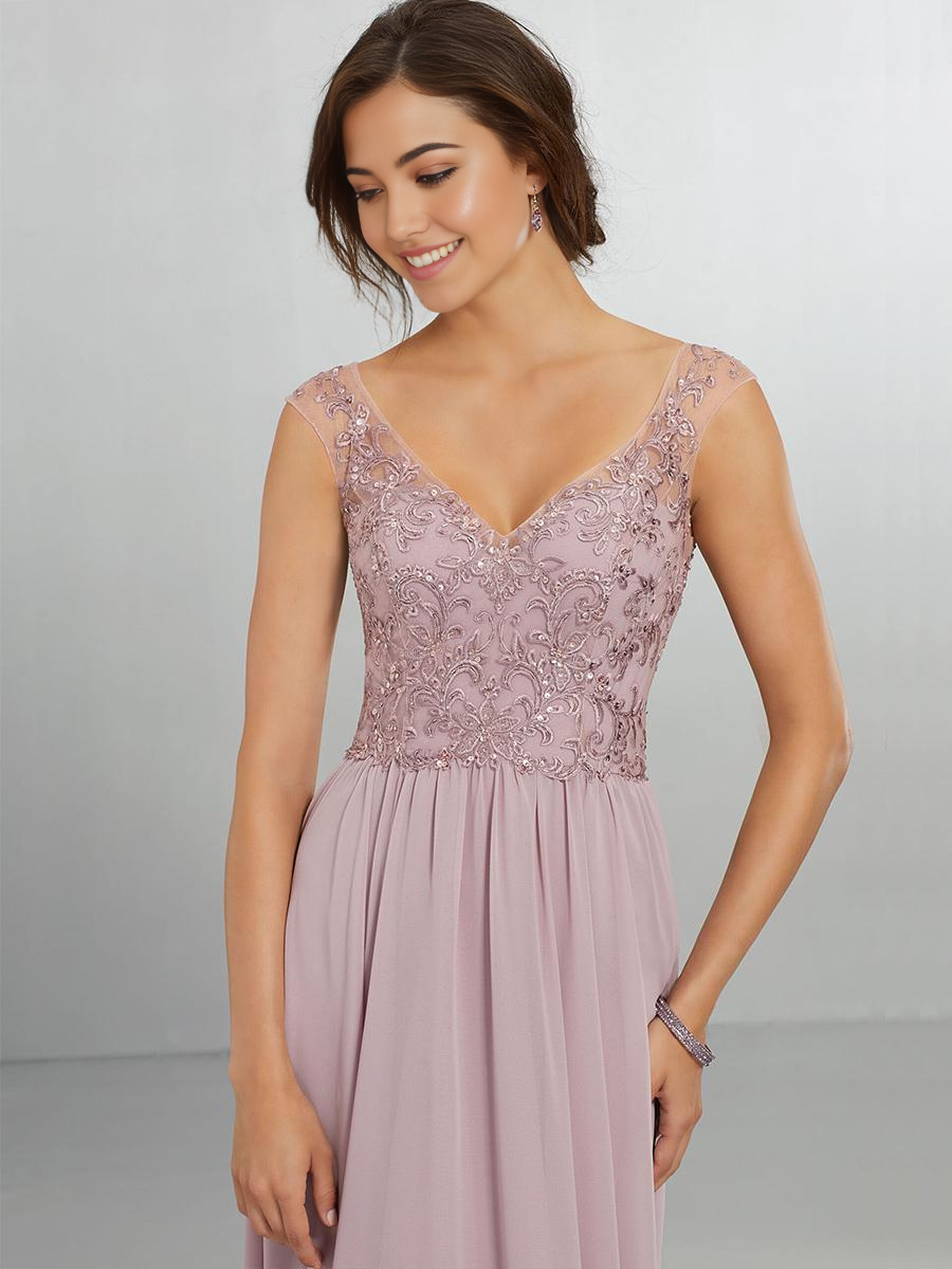 A-Linie V-Ausschnitt Bodenlang Chiffon Hochzeitskleid Abendkleider Abendkleid Brautjungfernkleid 