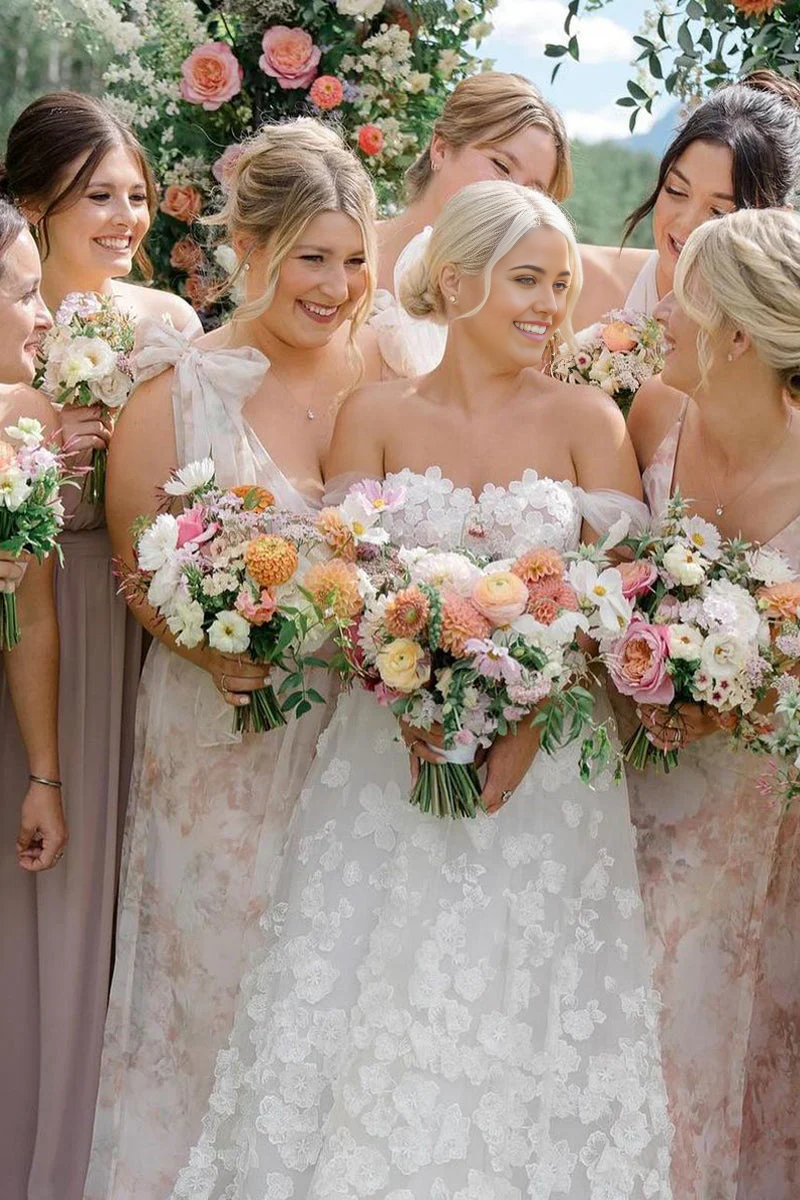 A-Line Off the Shoulder Tulle Wedding Dresses