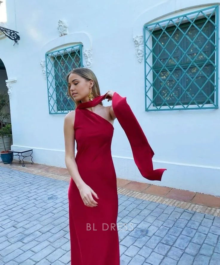Sheath Elegant One Shoulder Red formal dresses Bridesmaid Dresses evening gown Prom Dress