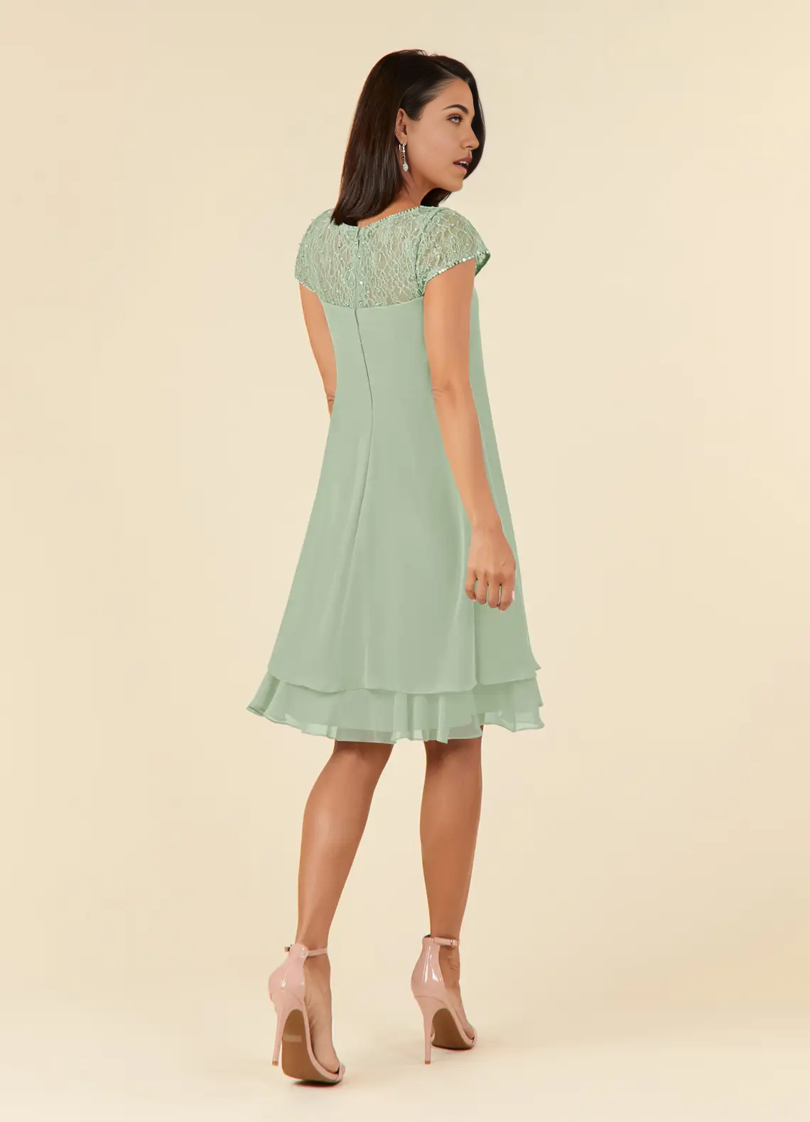 Elegant Crew Neck Chiffon Tea Length Dusty Sage formal dresses evening dress Mother of the Bride Dresses