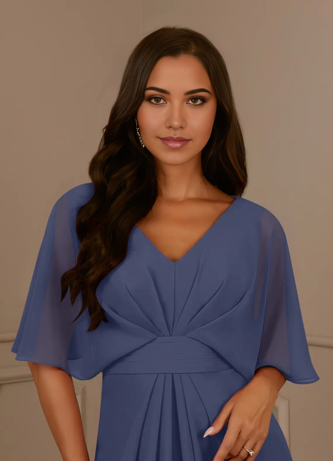 A-Line V-Neck Pleated Chiffon Stormy Mother of the Bride Dresses