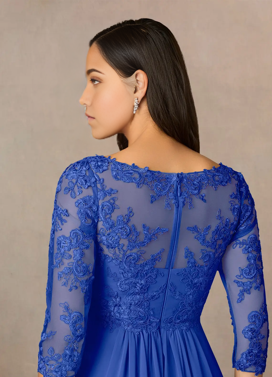 A-Line V-Neck Lace Chiffon Royal Blue Mother of the Bride Dresses