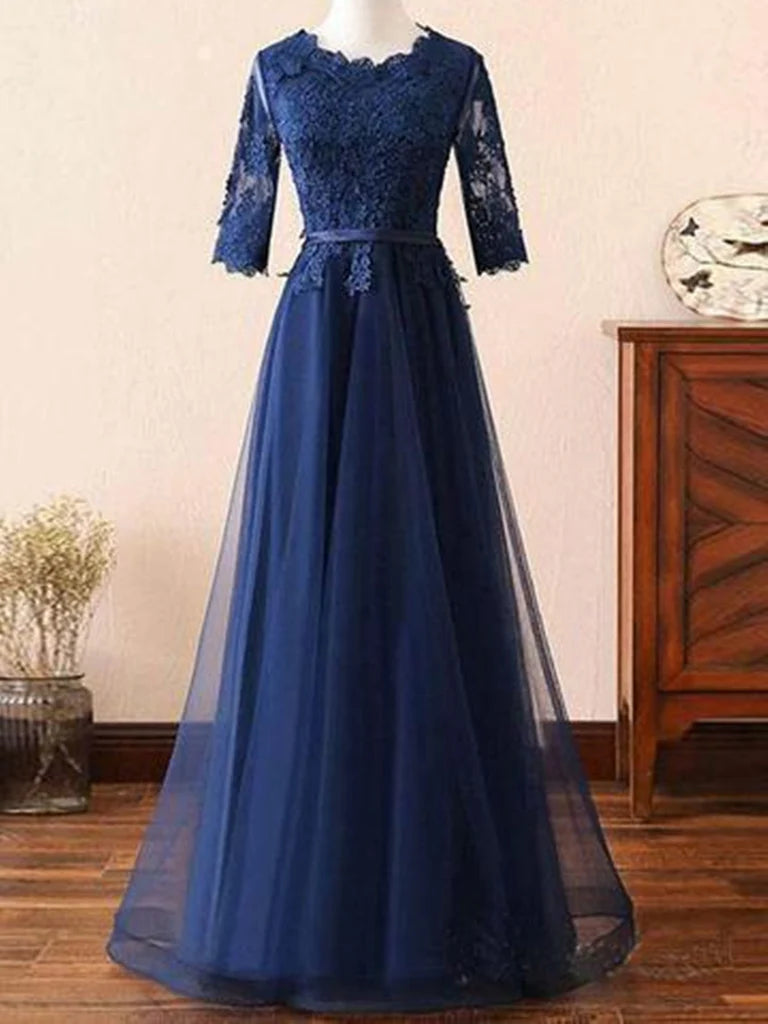 A-line Lace Long Sleeves Prom Dress Formal Evening Dress