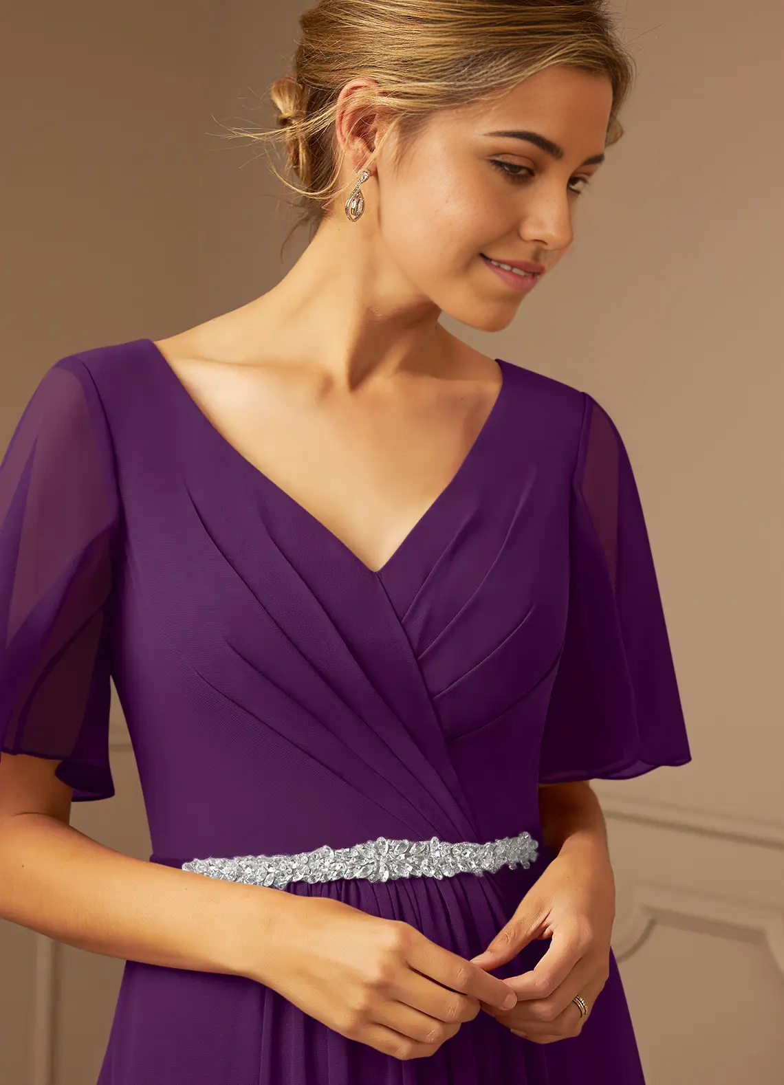 A-Line V-Neck Pleated Chiffon Grape formal dresses evening dress Mother of the Bride Dresses