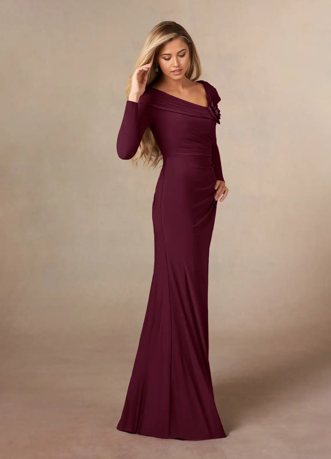 Sheath Off the Shoulder Satin Cabernet formal dresses evening dress Mother of the Bride Dresses