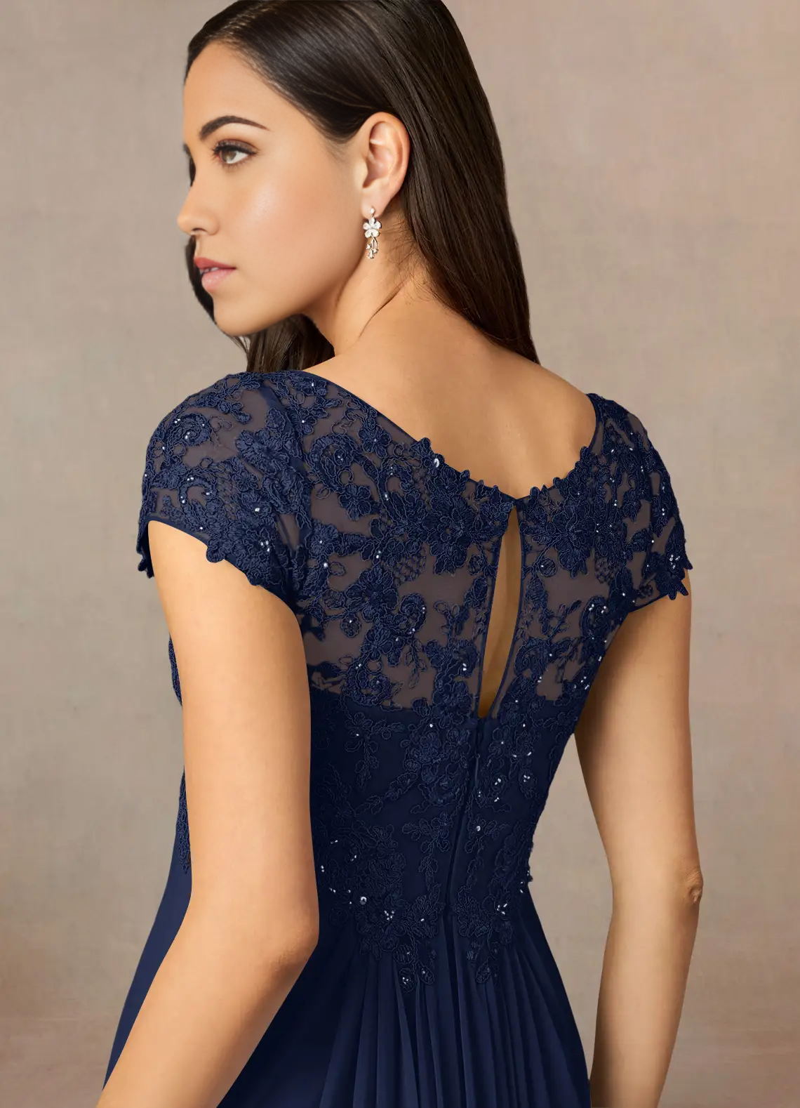 A-Line Scoop Sequins Chiffon Dark Navy formal dresses evening dress Mother of the Bride Dresses
