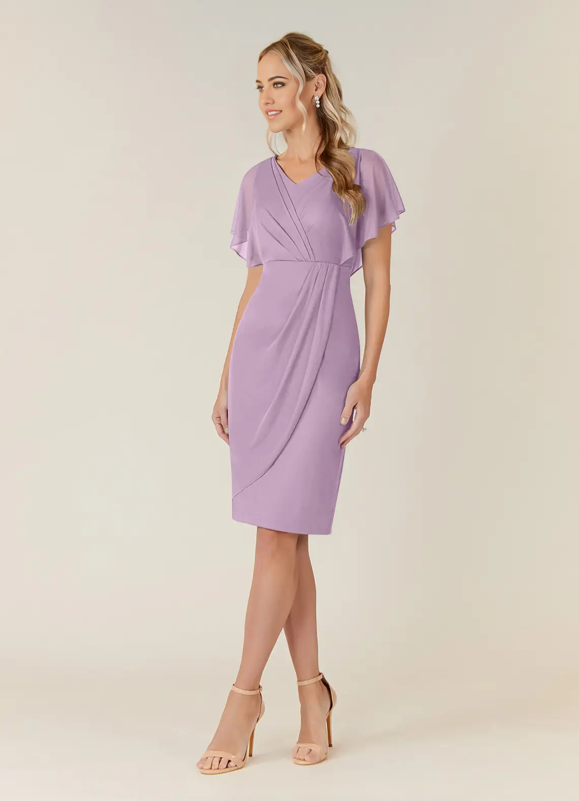 Sheath V-Neck Pleated Tea Length Wisteria formal dresses evening dress Mother of the Bride Dresses