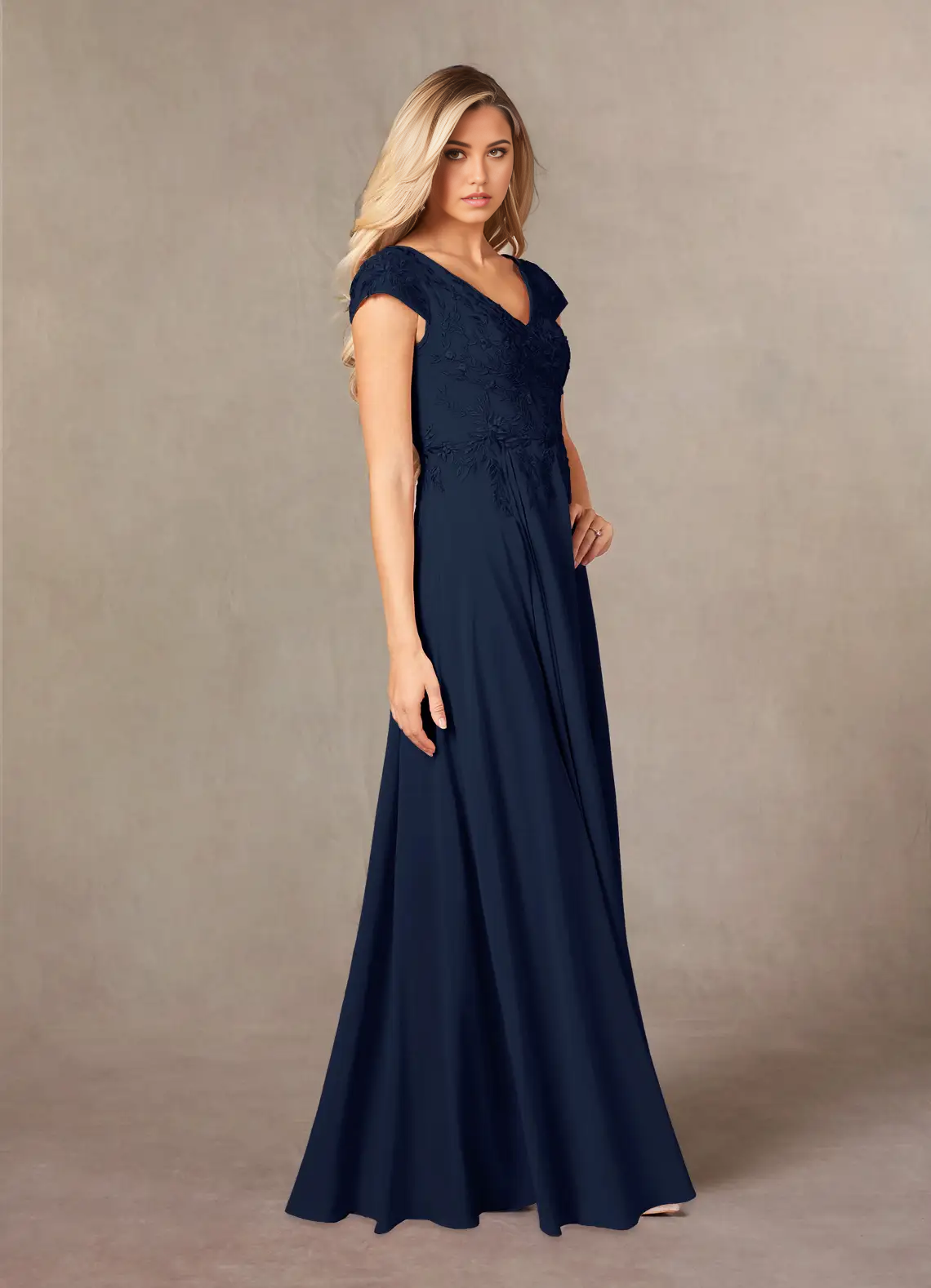 A-Line V-Neck Lace Appliques Dark Navy formal dresses evening dress Mother of the Bride Dresses
