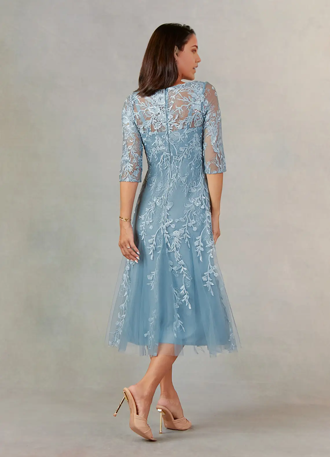 A-Line Boatneck Lace Dusty Blue formal dresses evening dress Mother of the Bride Dresses