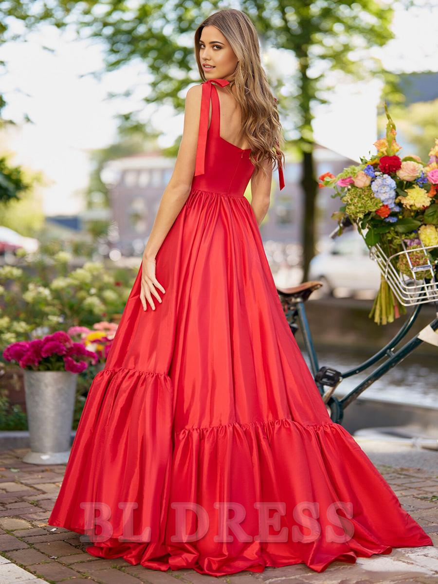 A-Line Sweetheart Neck Satin Sleeveless Ruffles formal dress evening gown Wedding Guest Dresses Prom Dress