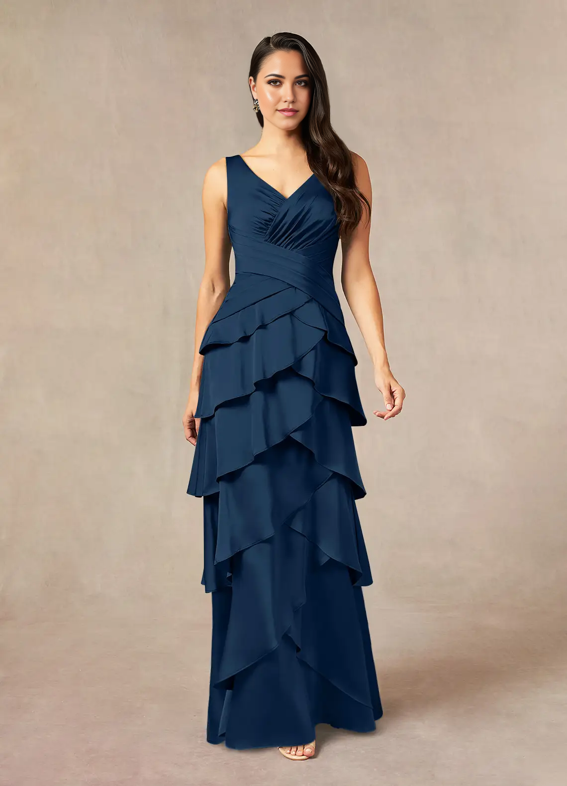 A-Line V-Neck Pleated Dark Navy formal dresses evening dress Mother of the Bride Dresses