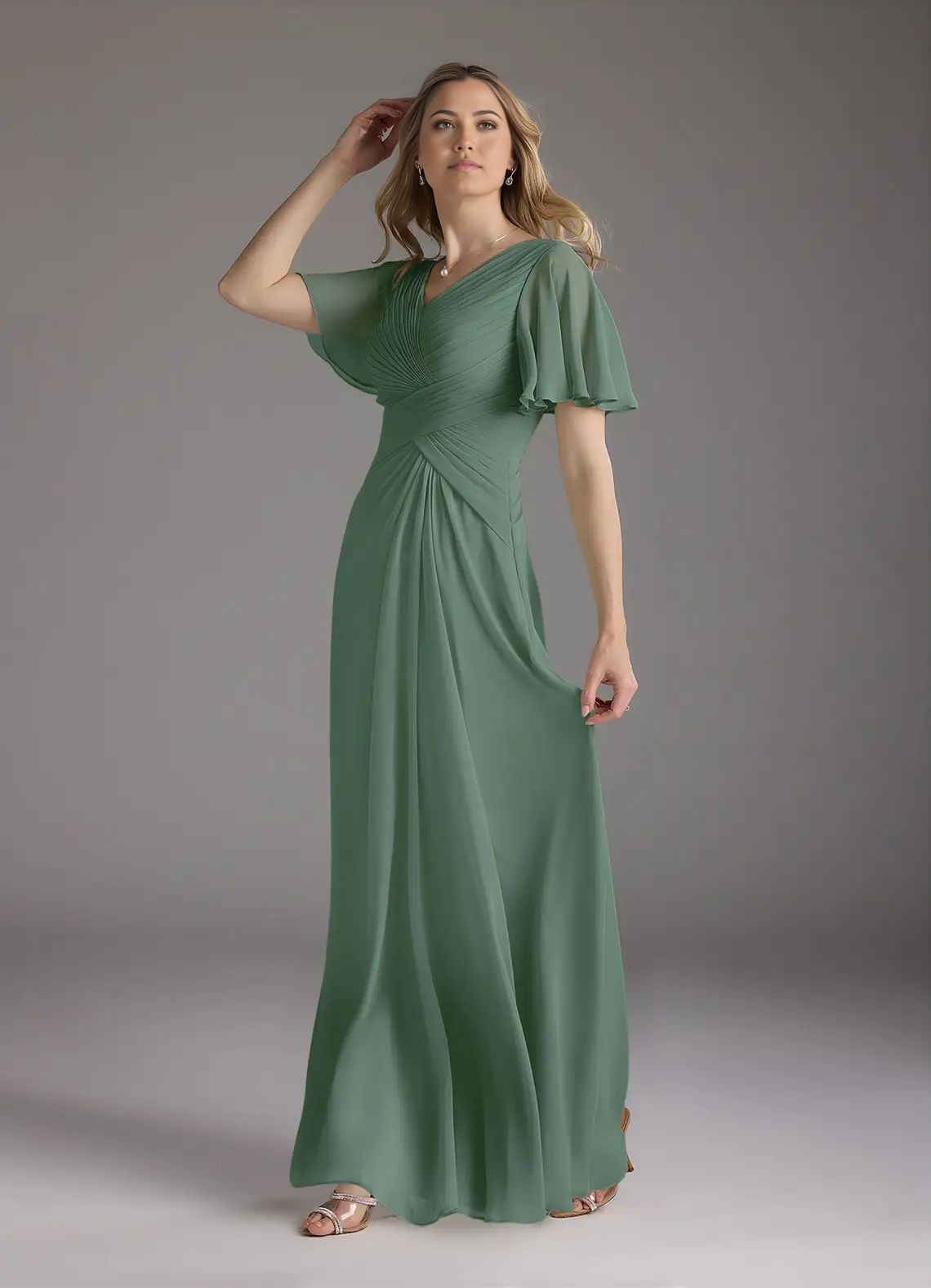 A-Line V-Neck Ruched Chiffon Mother of the Bride Dresses
