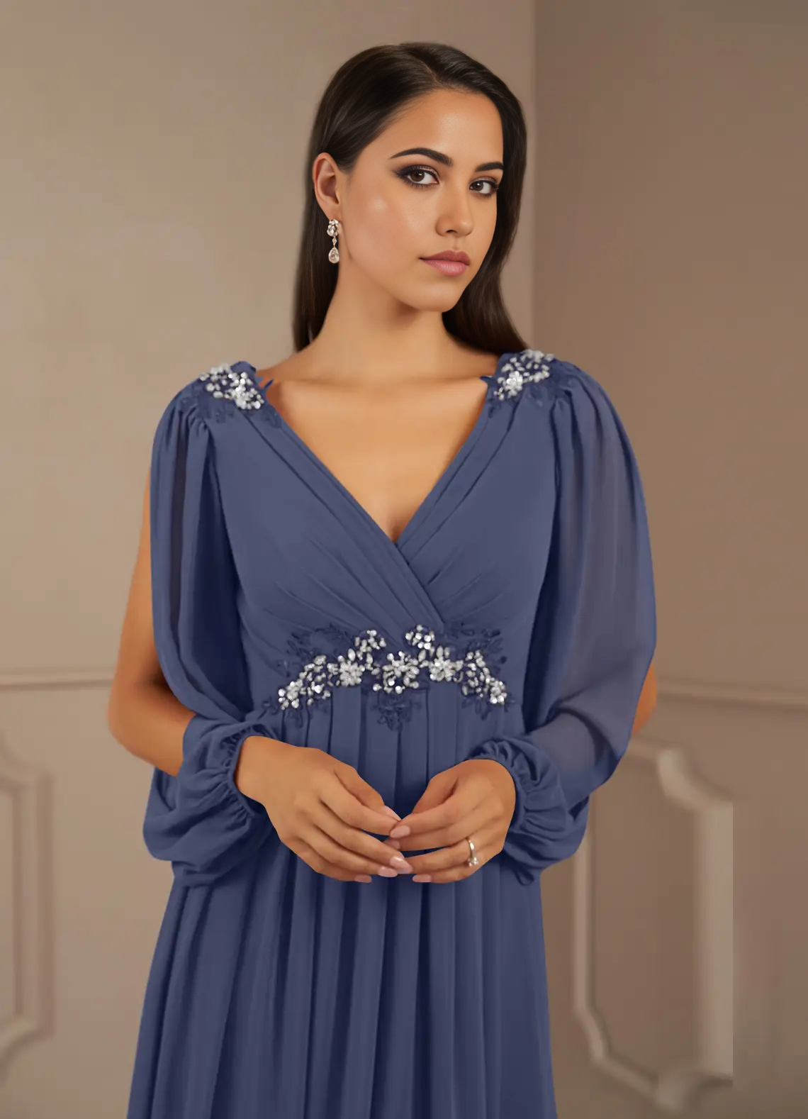 A-Line V-Neck Sequins Chiffon Stormy formal dresses evening dress Mother of the Bride Dresses