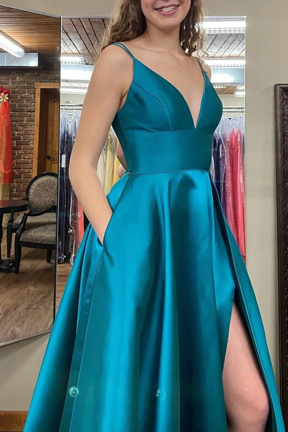 A-line Simple Prom Dress with Slit