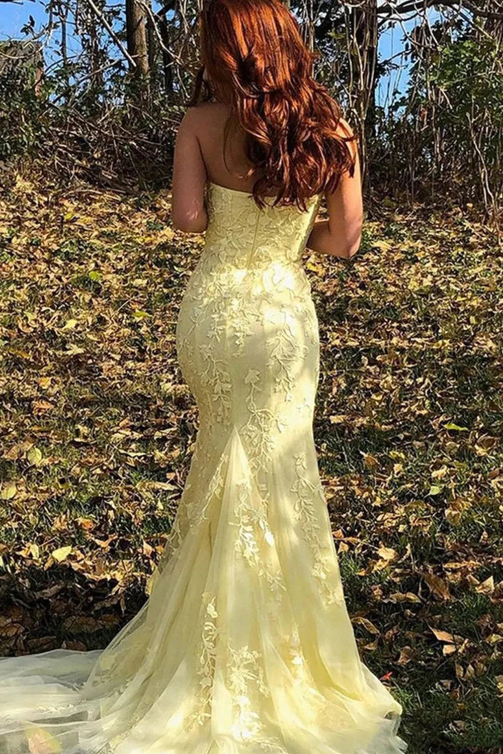 Strapless Lace Long Prom Dress with Slit
