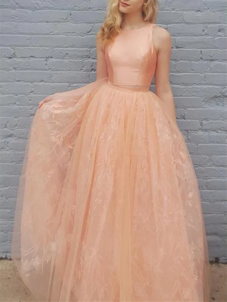 A Line Princess Tulle Lace Long Evening Dress Long Prom Dress