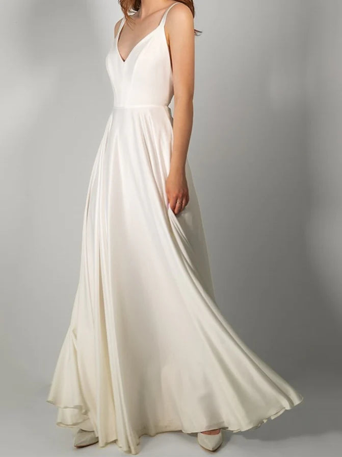 A-Line V Neck Floor-Length Wedding Dress