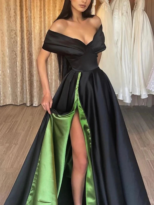 A-Line Off The Shoulder Floor Length Prom Dresses