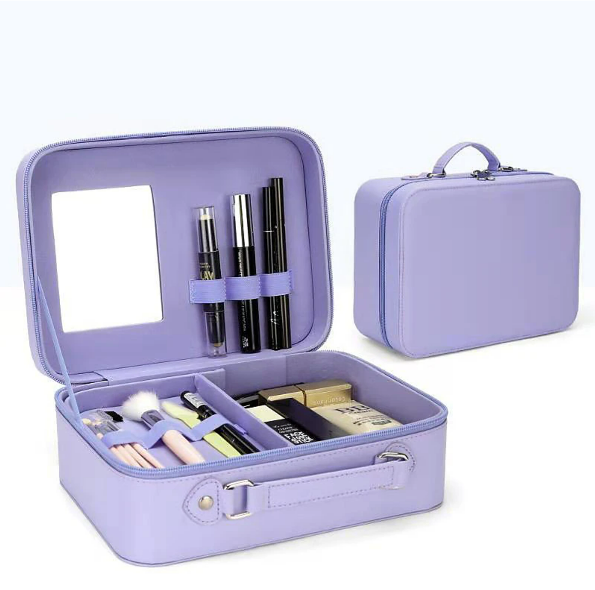 Double Layer Travel Makeup Bag Portable Cosmetic Bag with Divider Organizer Case for Storage Cosmetics Make up Brush Large Capacity Toiletry Bag for Women and Girls