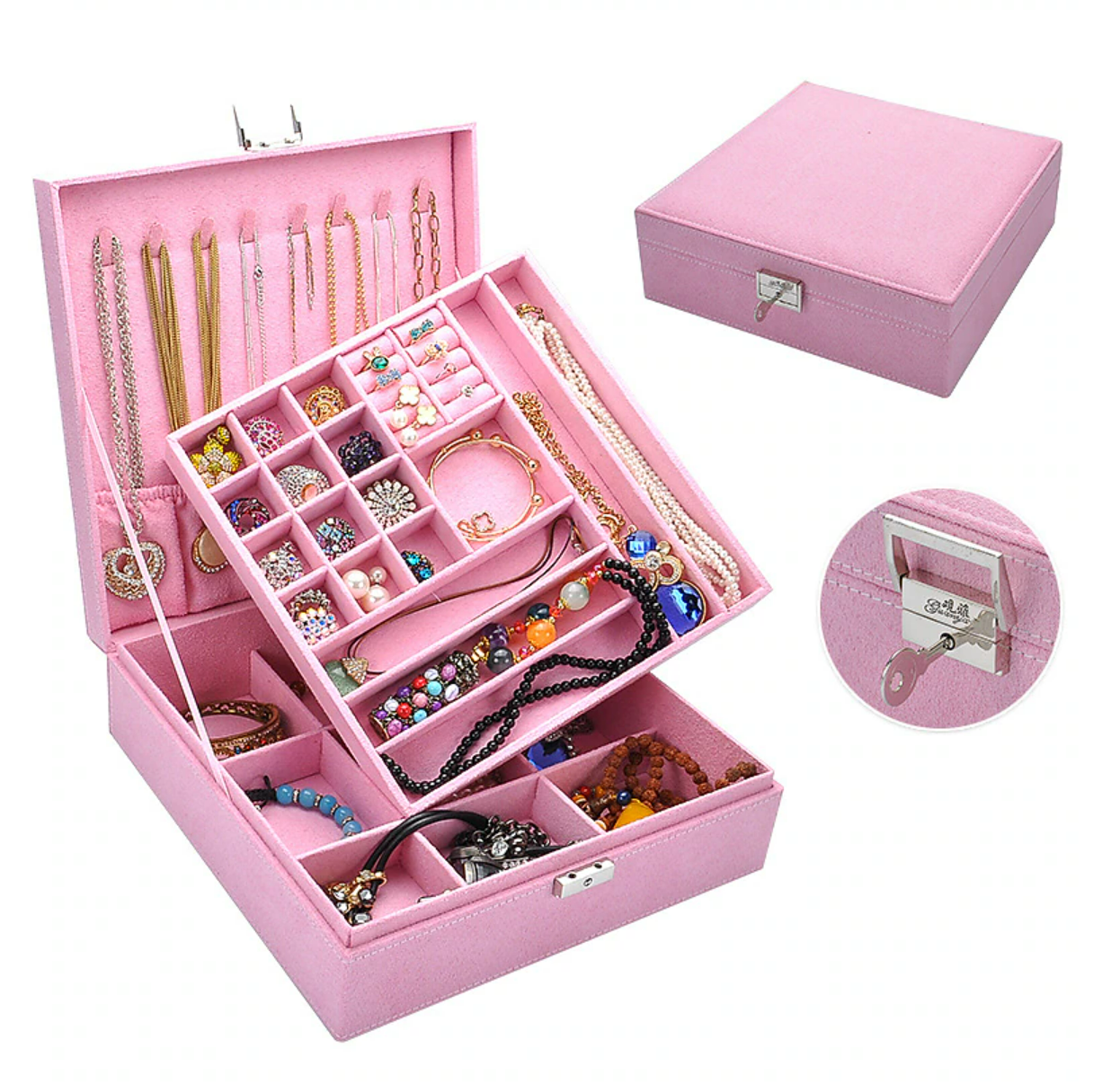 One Box Of 12 Double Layered Square Jewelry Storage Boxes With Velvet Fabric