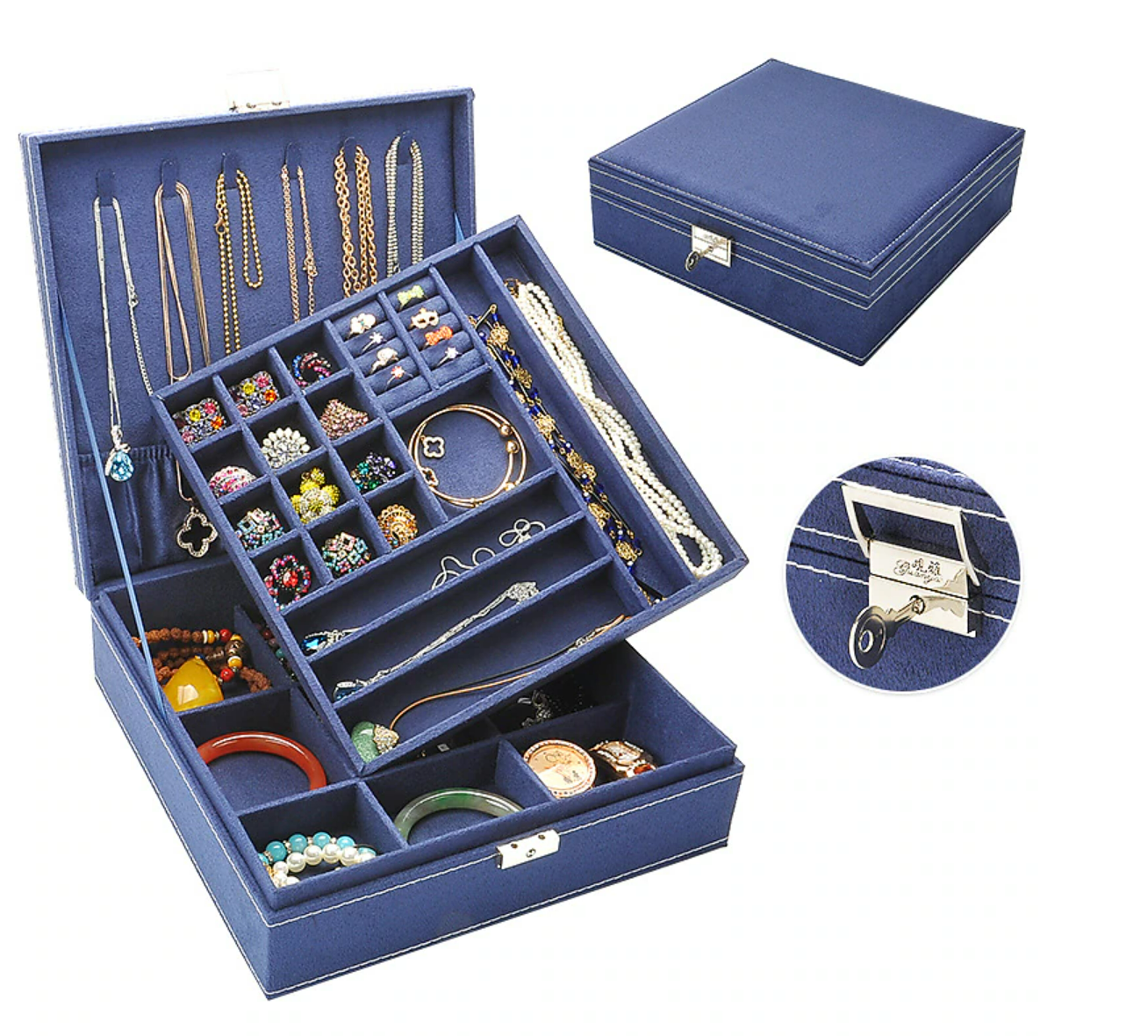 One Box Of 12 Double Layered Square Jewelry Storage Boxes With Velvet Fabric