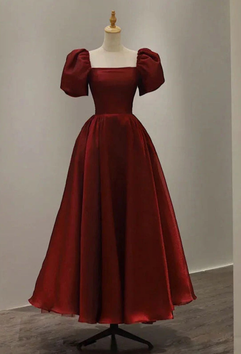 Simple Square Neck Tea Length Graduation Dresses Prom Dress