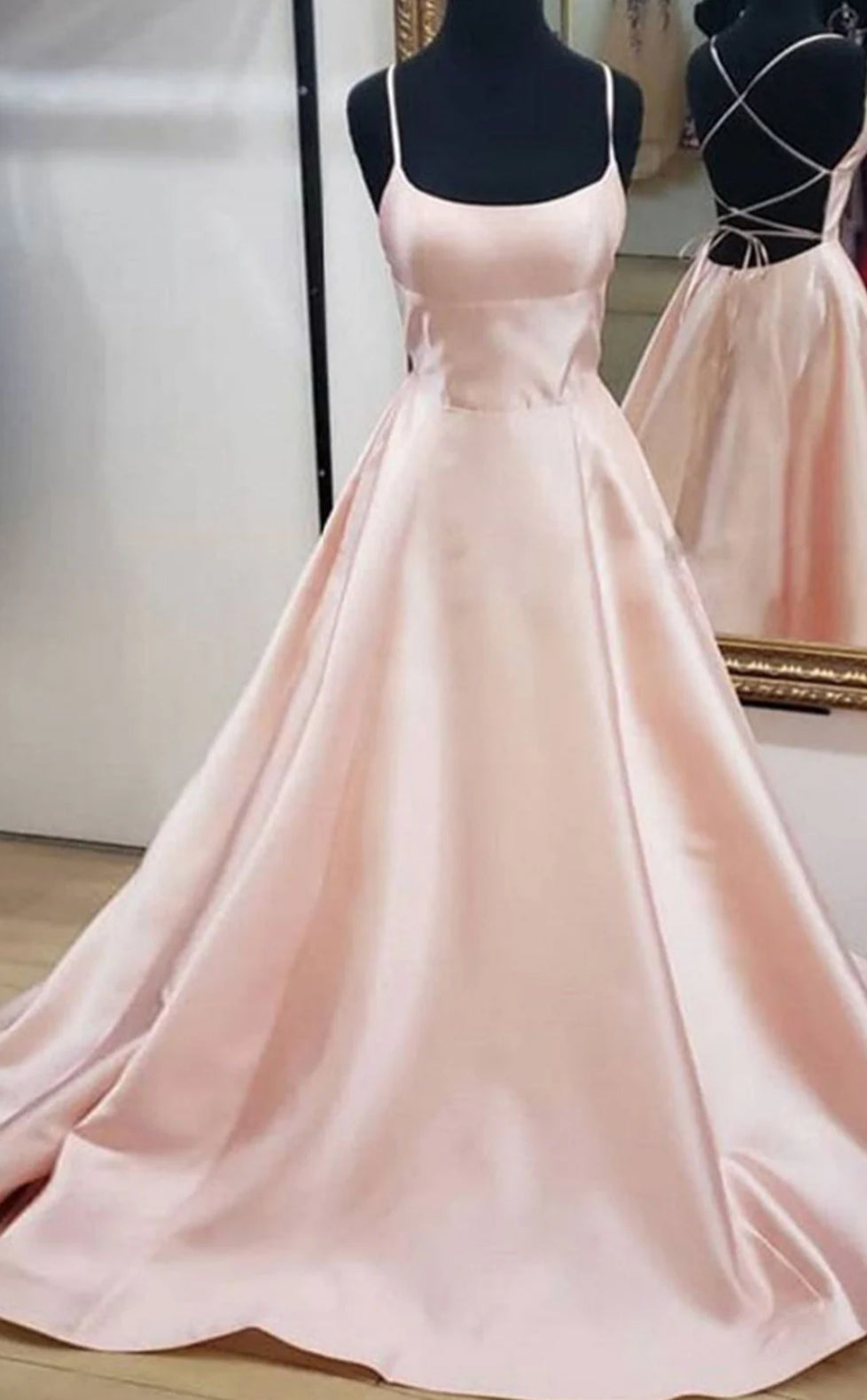 A-line Satin Open Back Formal Graduation Dresses Long Prom Dress