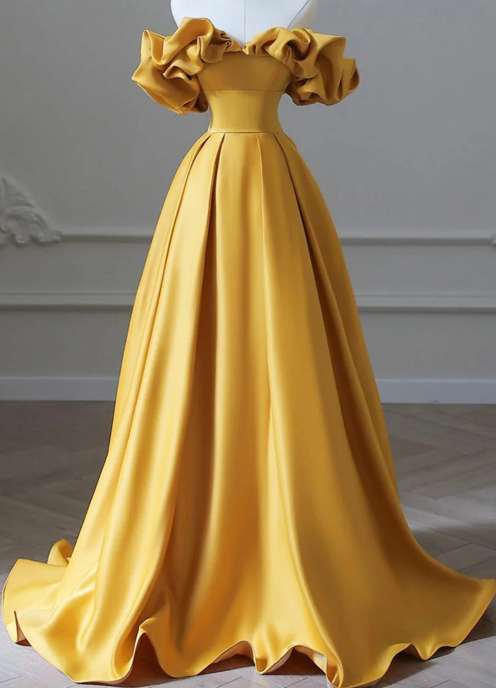 A-Line Off Shoulder Satin Long Prom Dress Formal Evening Dresses