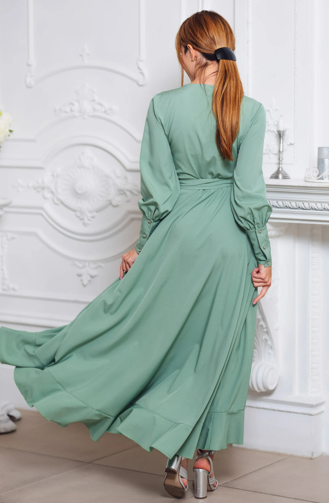 A-line V-Neck Tea Length Long Sleeve Cocktail Dress Bridesmaid Dress Formal Dresses for Wedding Guest Mother of the Bride Dresses